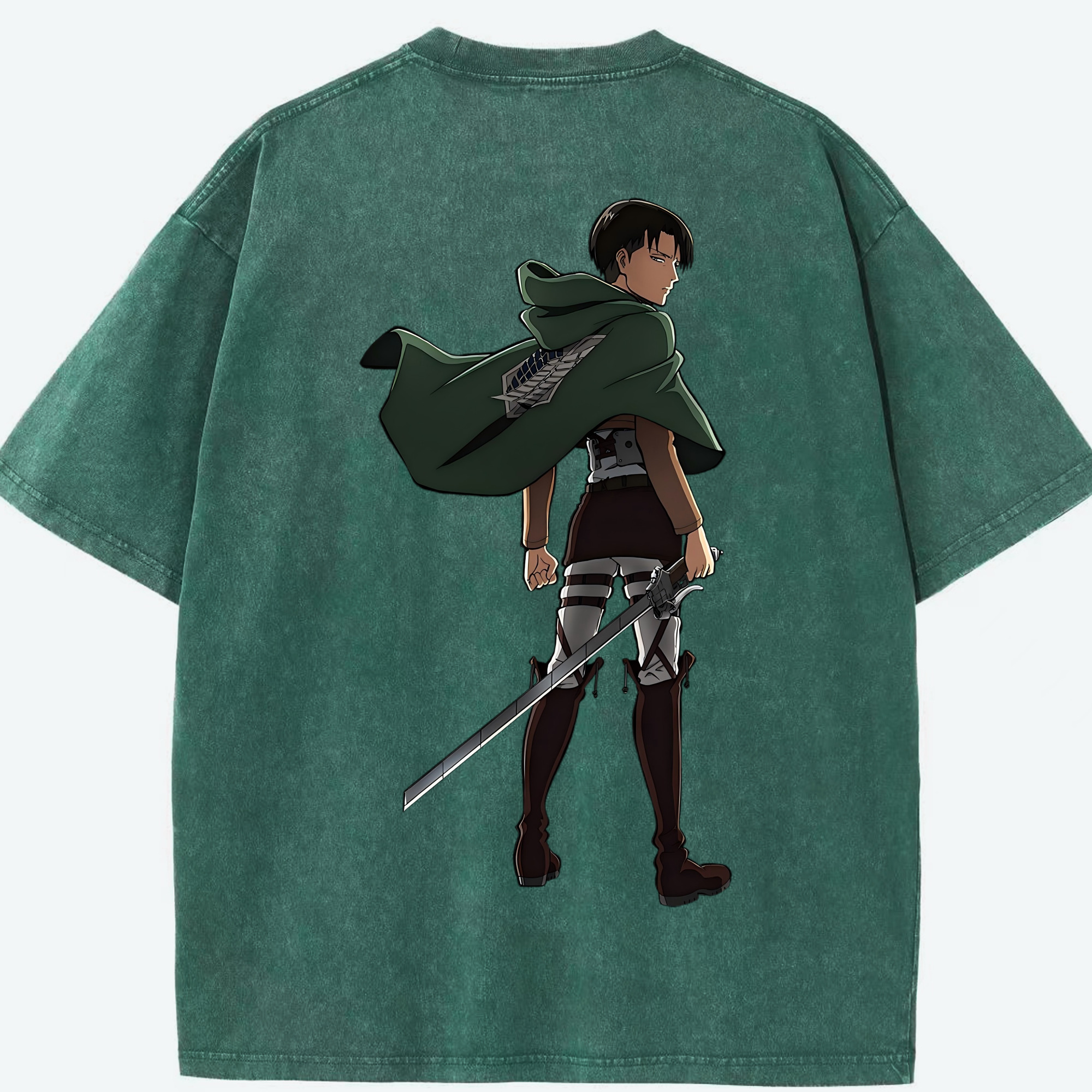（画像用） 進撃の巨人 リヴァイ·アッカーマン Attack on Titan Levi Ackerman 綿100% ヴィンテージ風 半袖Tシャツ（背面プリント）